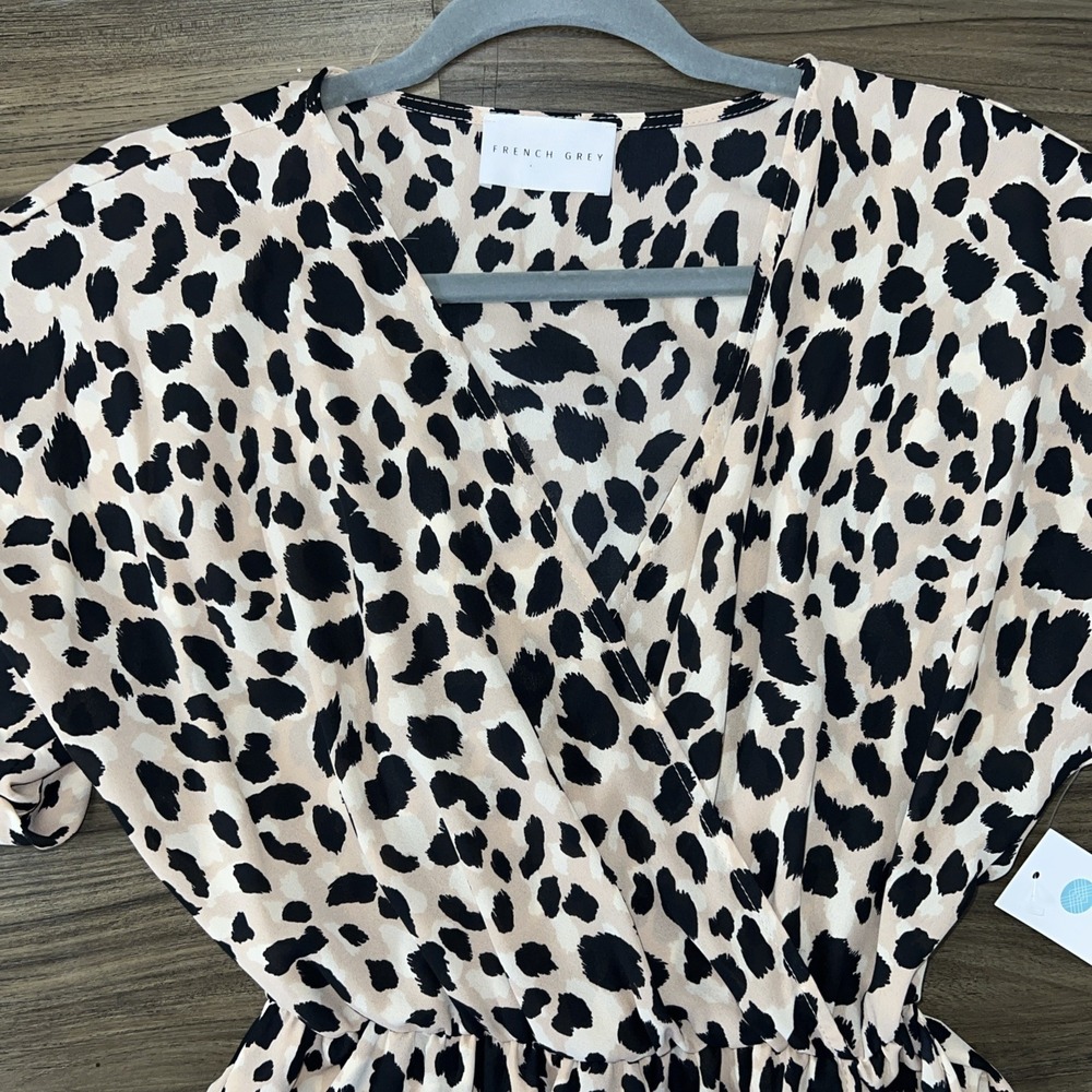 French Grey Animal Print Wrap Dress Sz S - Picture 2 of 6